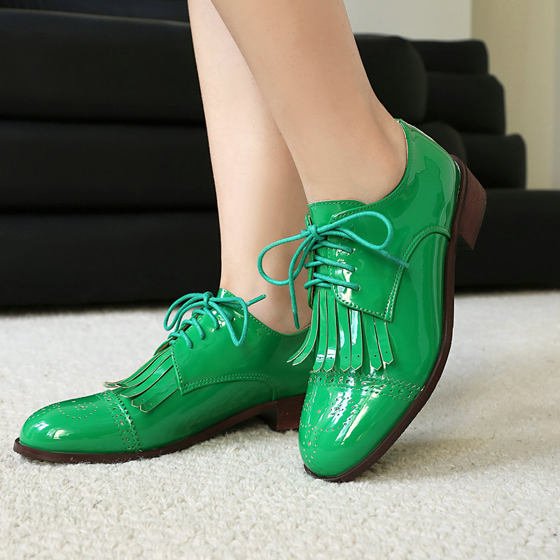 Oxford Lace Up Women - Patent PU Leather Pink Green Red
