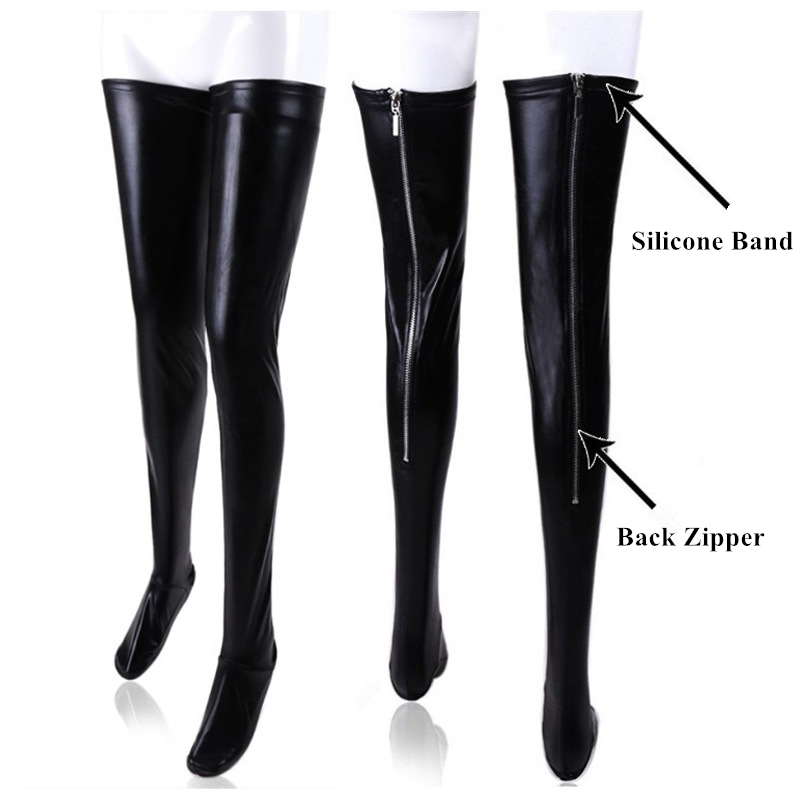 Women Shoes Xxl - Punkowe czarne pończochy ze skóry PU