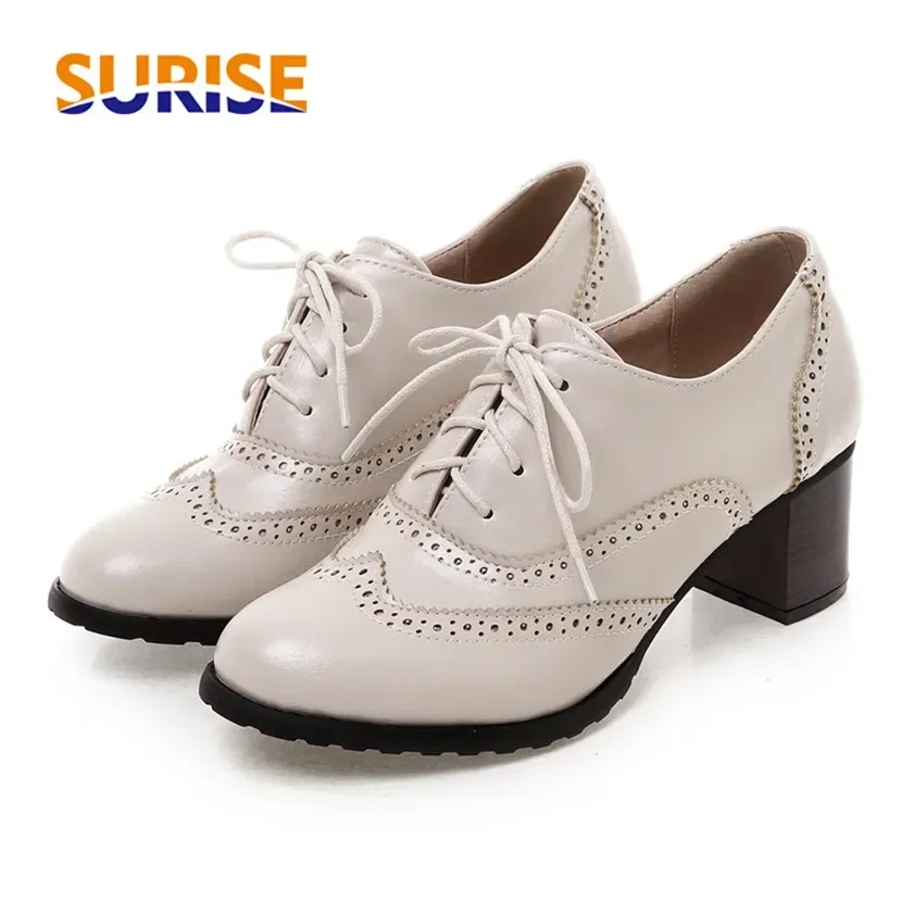 Oxford Lace Up Women - Brytyjskie damskie oksfordki na wysokim, grubym