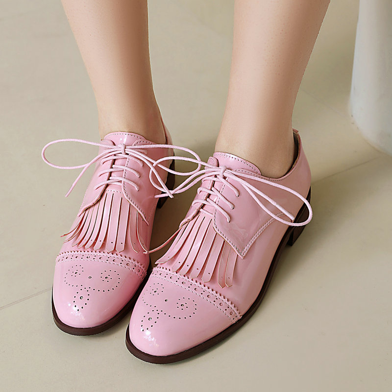 Patent PU Leather Pink Green R – Oxford Lace Up Women recenzja i cena